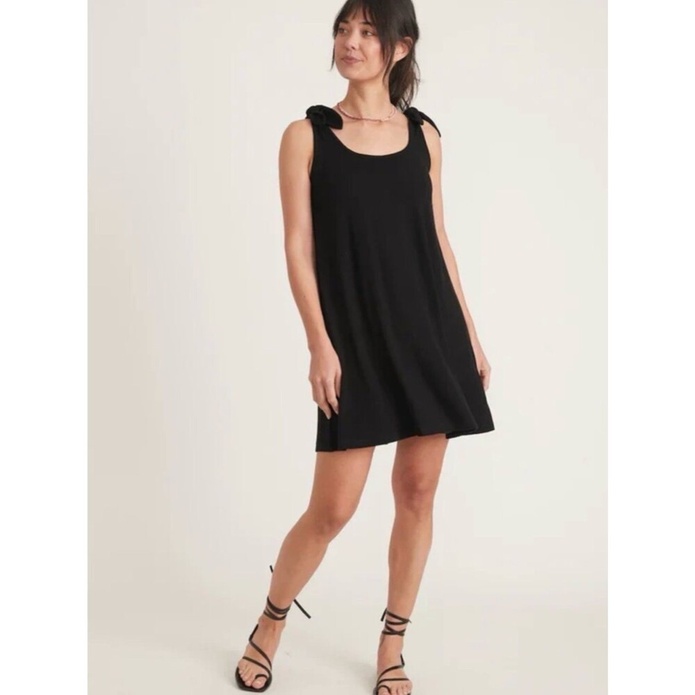 Marine Layer Lexi Mini Dress Rib Tie Strap Black size M Casual Summer Minimalist